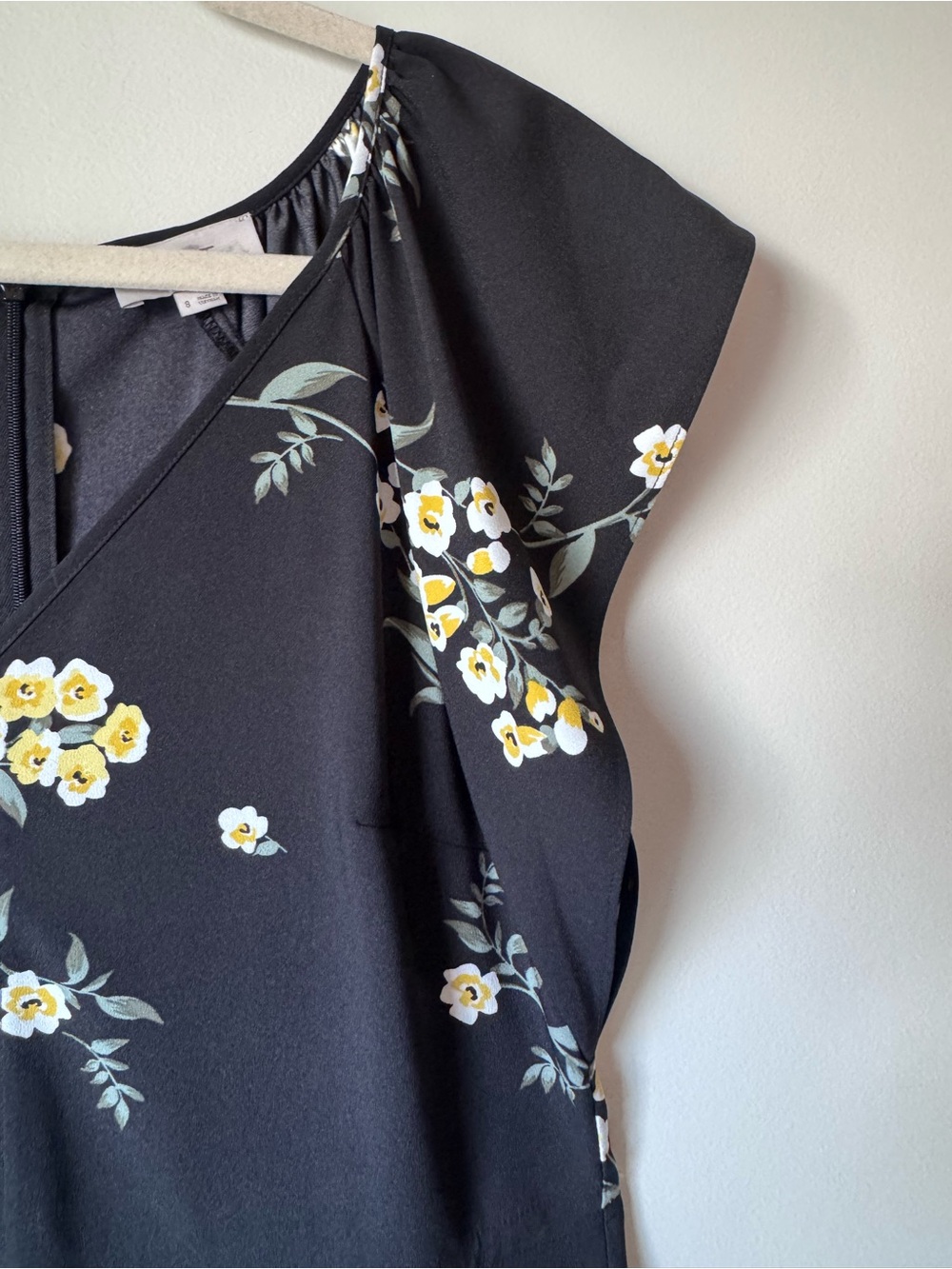 LOFT outlet Black Tea Length Dress with Yellow Floral Print - Picture 8 of 10